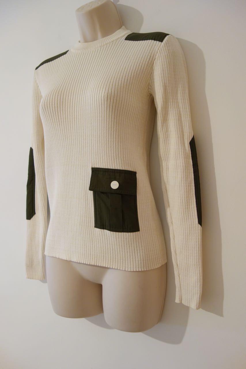 beige ribbed knit patch pocket jumper