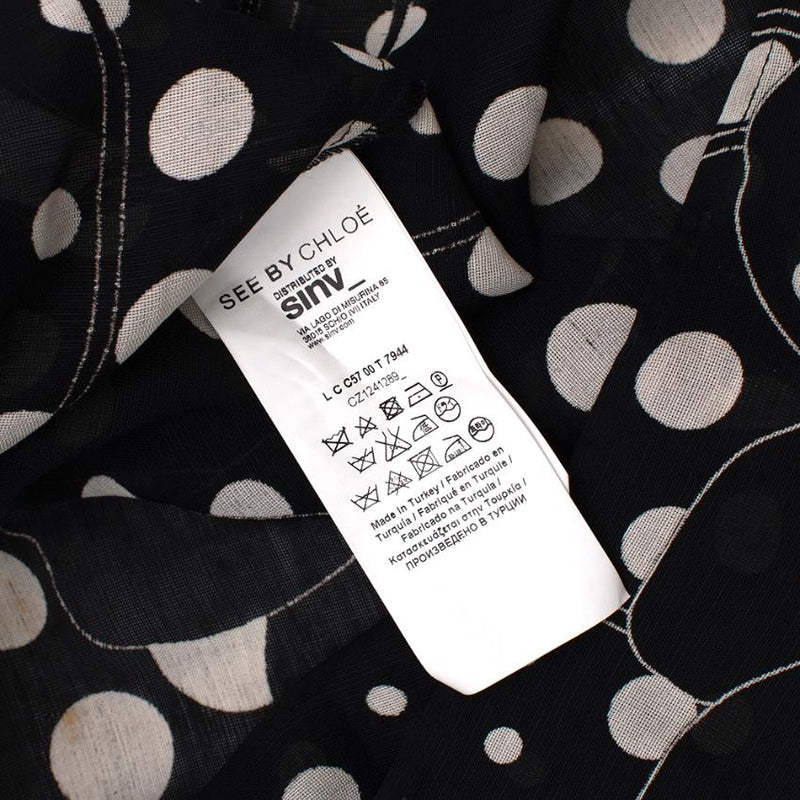 See By Chloe Black Polka Dot Linen blend Sheer Blouse