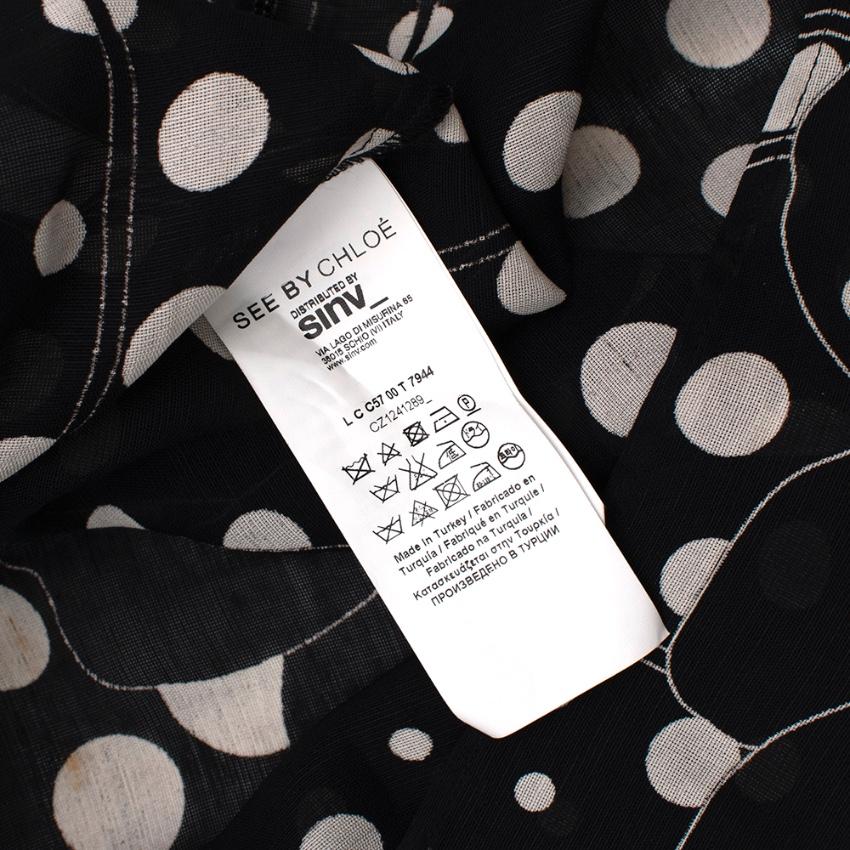 See By Chloe Black Polka Dot Linen blend Sheer Blouse