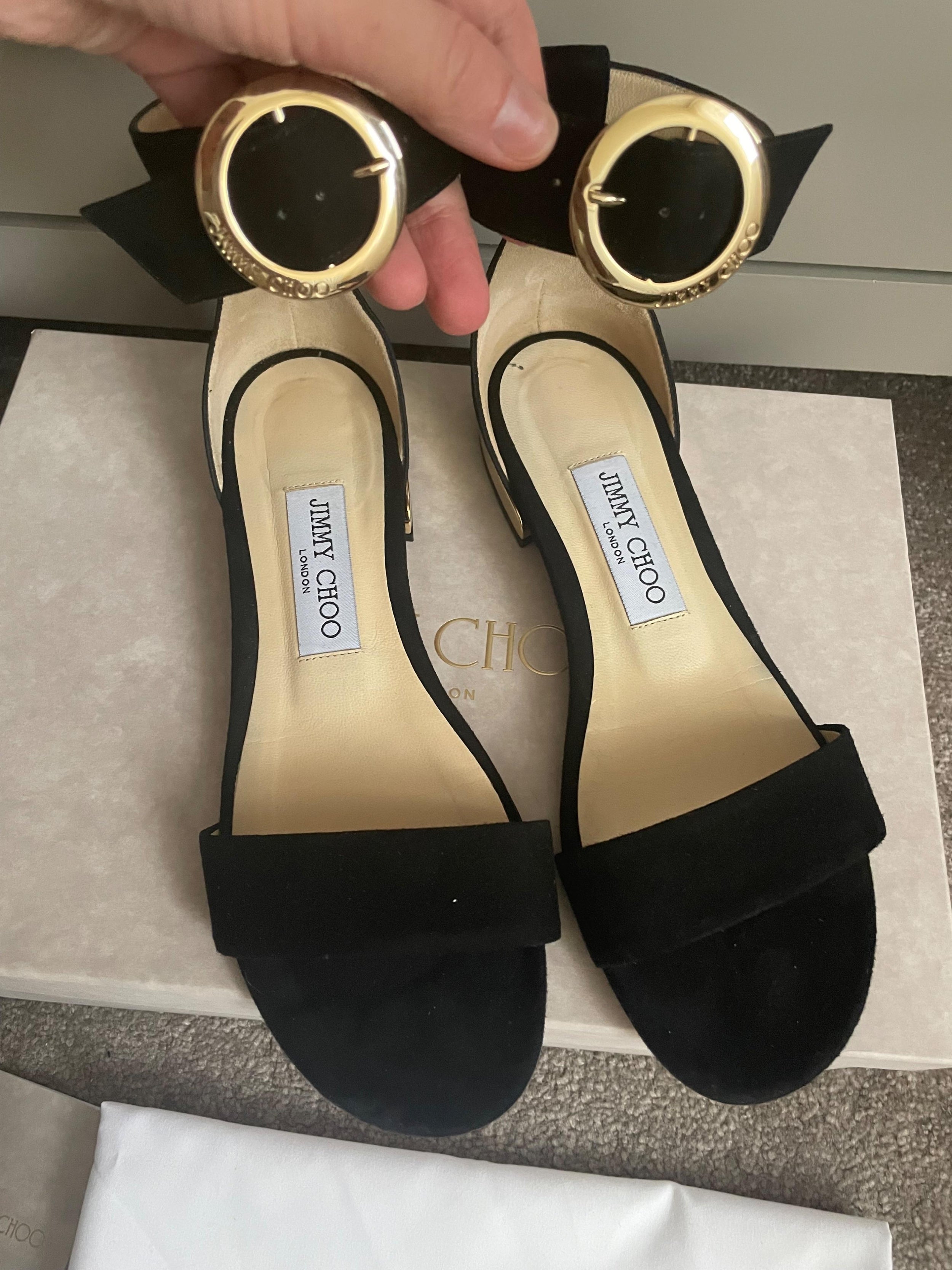 Jimmy Choo Black Suede Flat Sandals