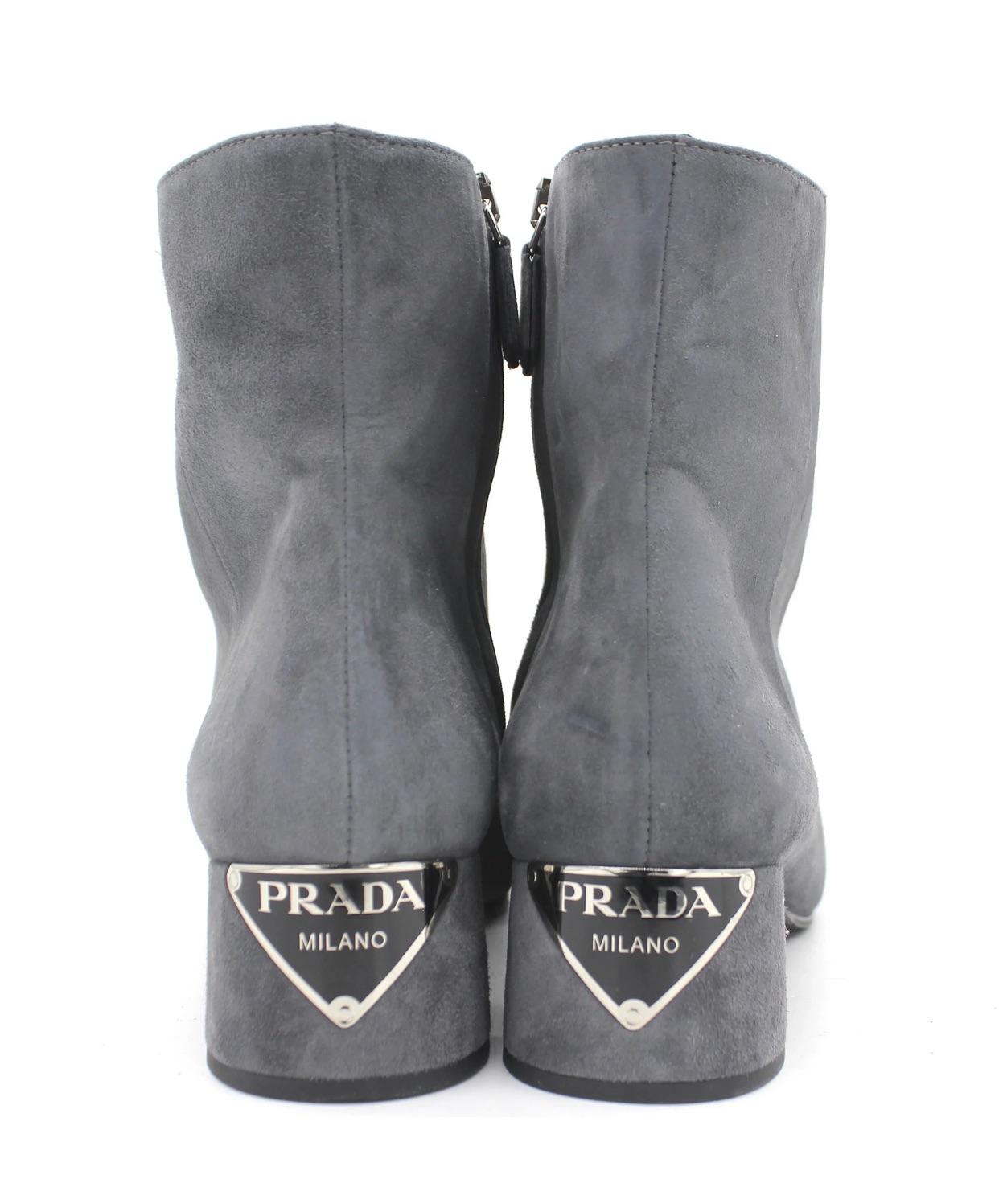 Grey Suede Plaque Heel Ankle Boots