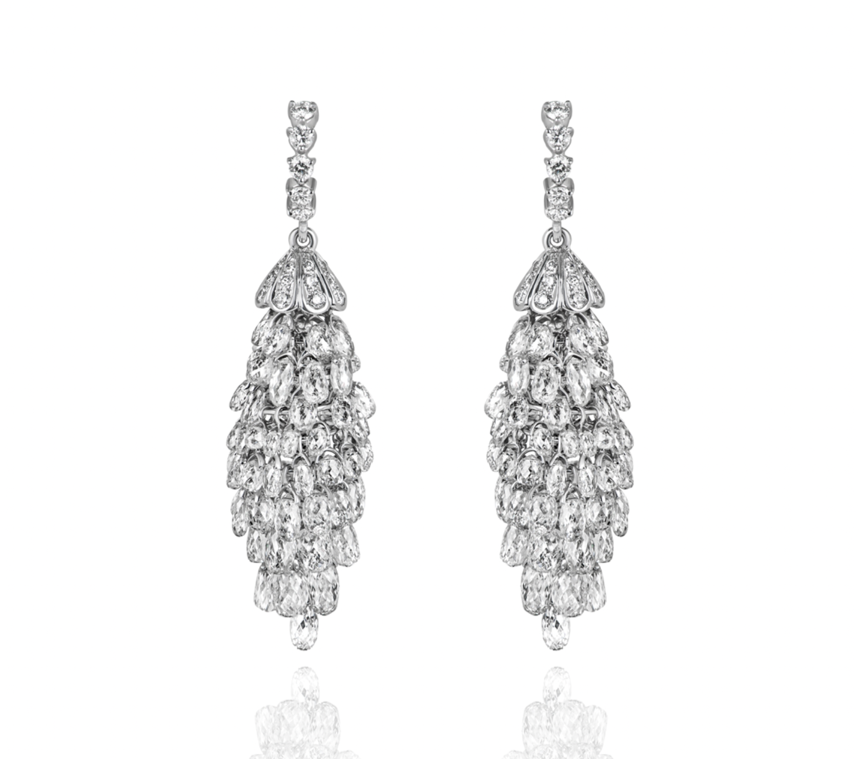 18ct white gold & white diamond Briolette chandelier earrings