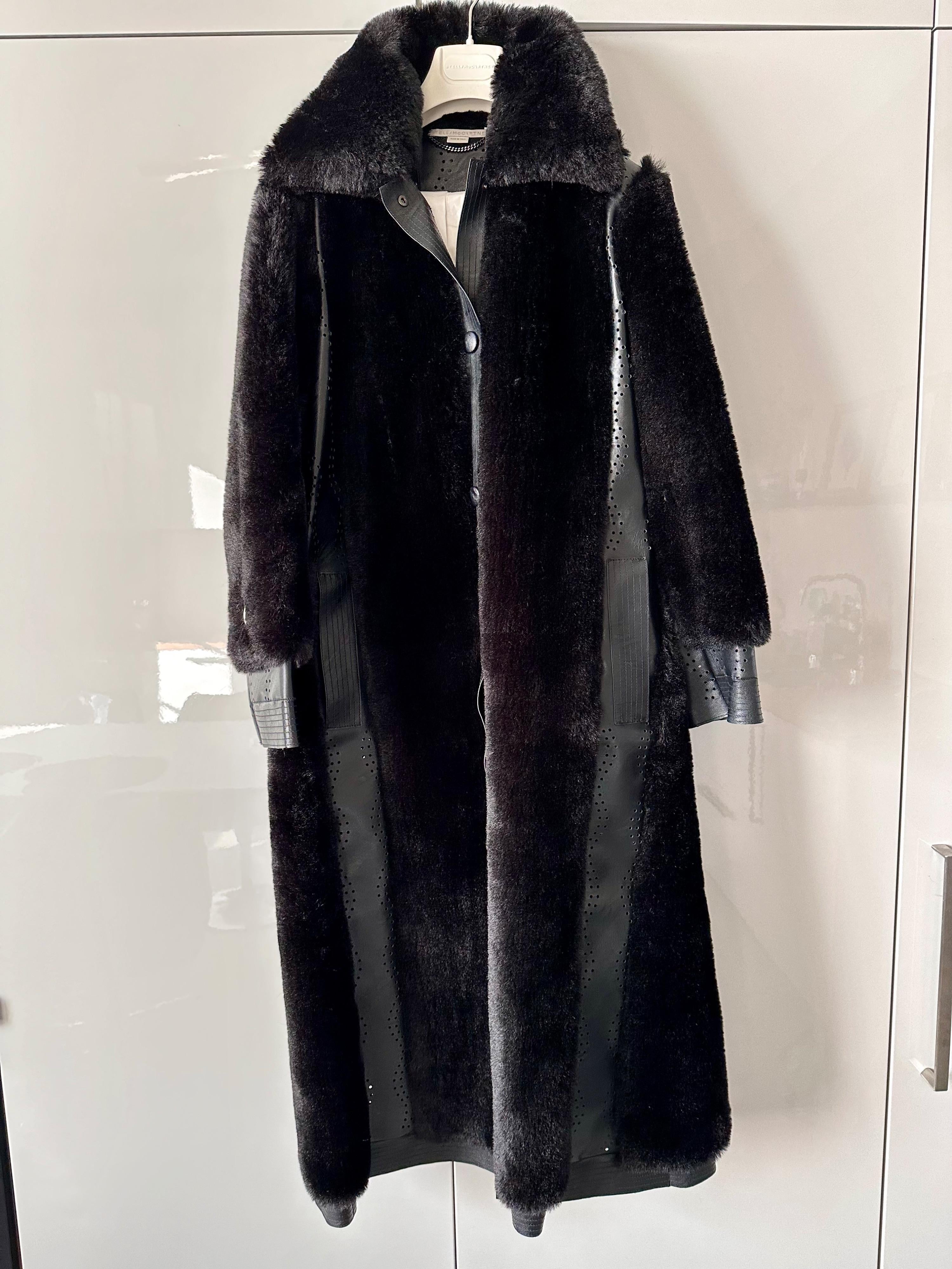 Stella McCartney Faux fur and Vegan Leather Longline Coat