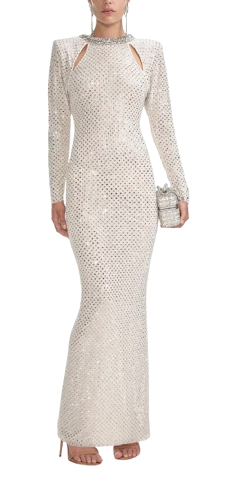Self Portrait Cream Crystal Embellished Maxi Dress