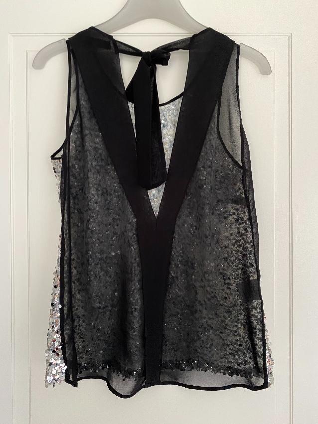 Sandro Sequin Embellished Sheer Tie Back Sleeveless Top