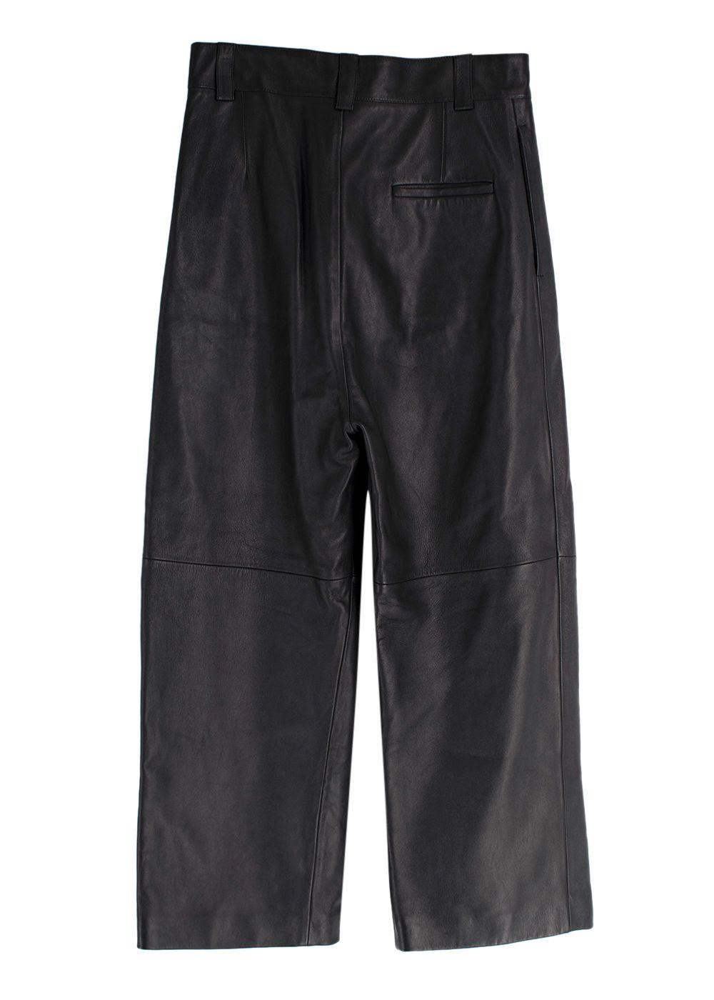 Balenciaga Black Unisex Straight Leg Leather Trousers