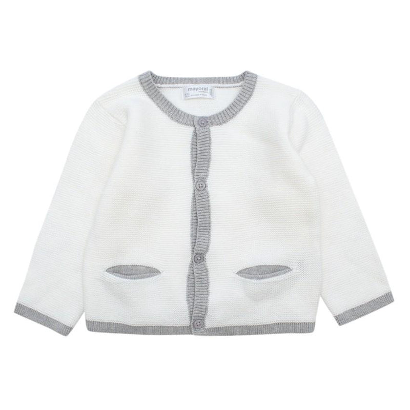 Mayoral New Born White and Grey Cardigan