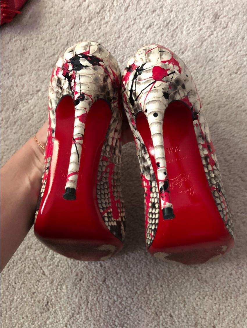 Christian Louboutin Paint Splatter Python Peep-Toe Pumps