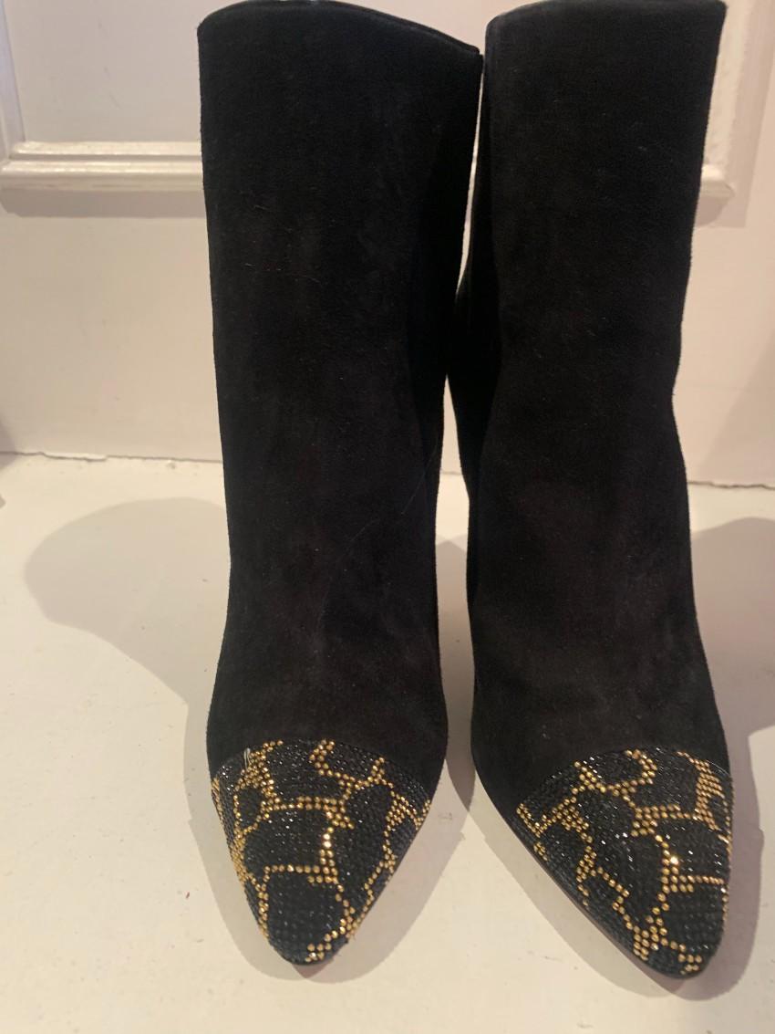 Sergio Rossi Suede Leopard Cap-Toe Ankle Boots