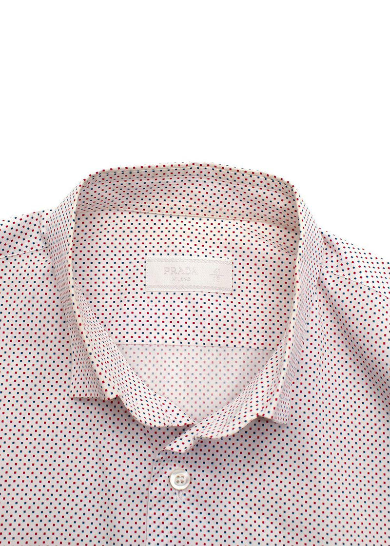 Red & Blue Square Print Button Down Shirt