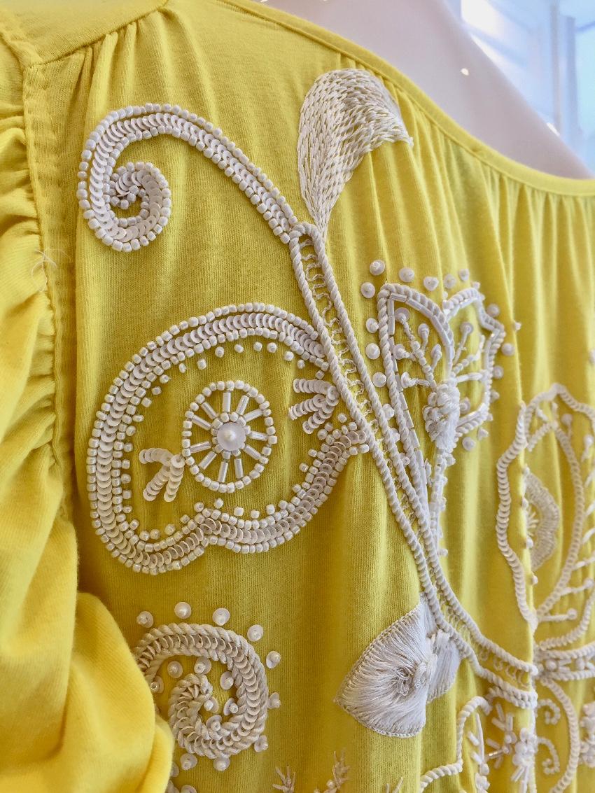 Gaetano Navarra Hand Embroidered Canary Yellow Beaded Dress