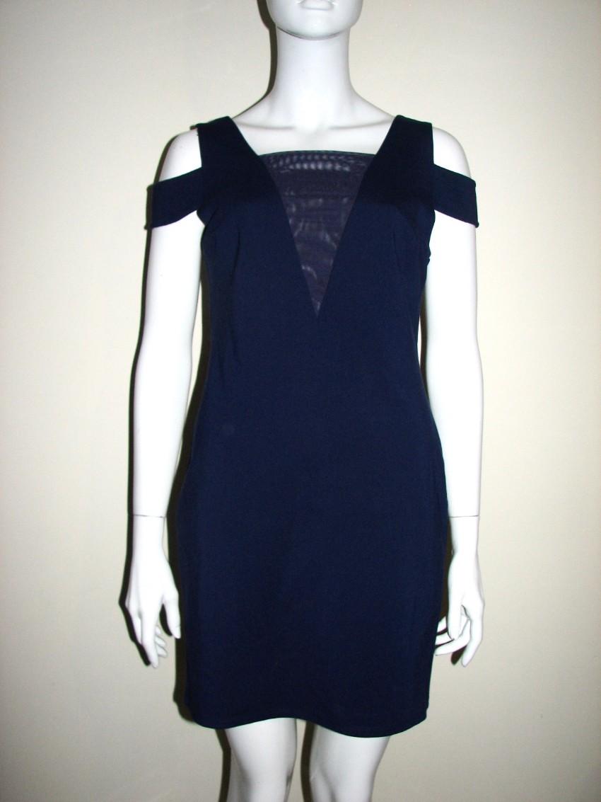 Halston Heritage cold shoulder mesh insert dress