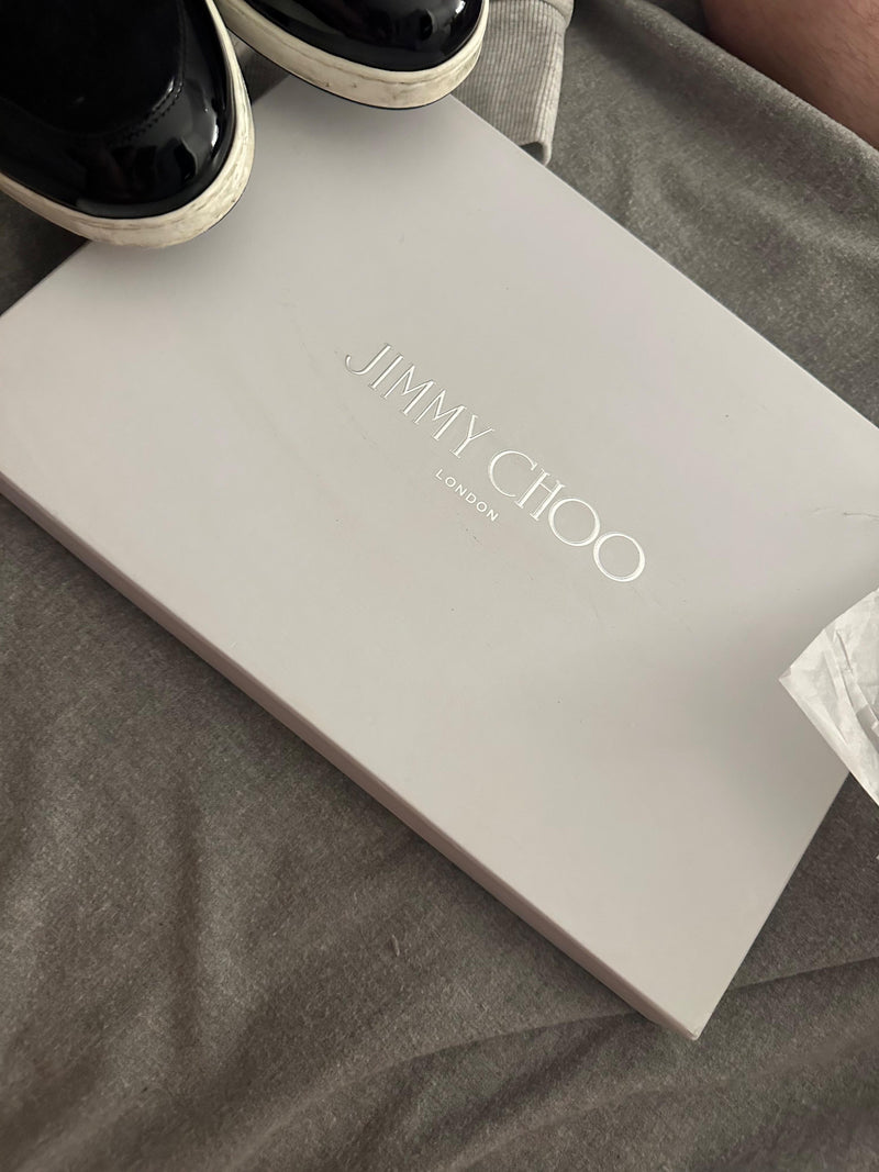 Jimmy Choo Black Suede and Patent Leather Miami Trainers