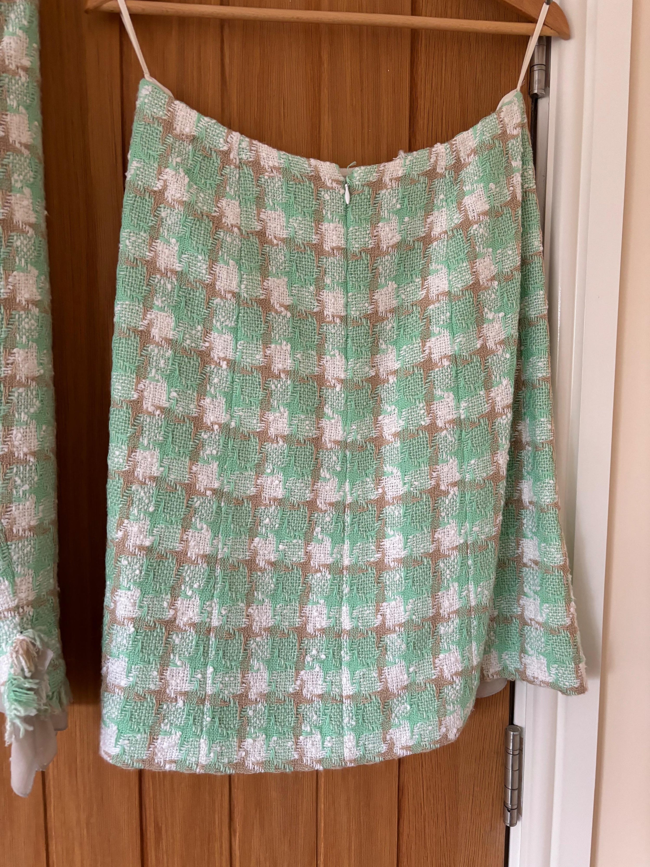 Chanel Green Tweed Jacket and Skirt Set