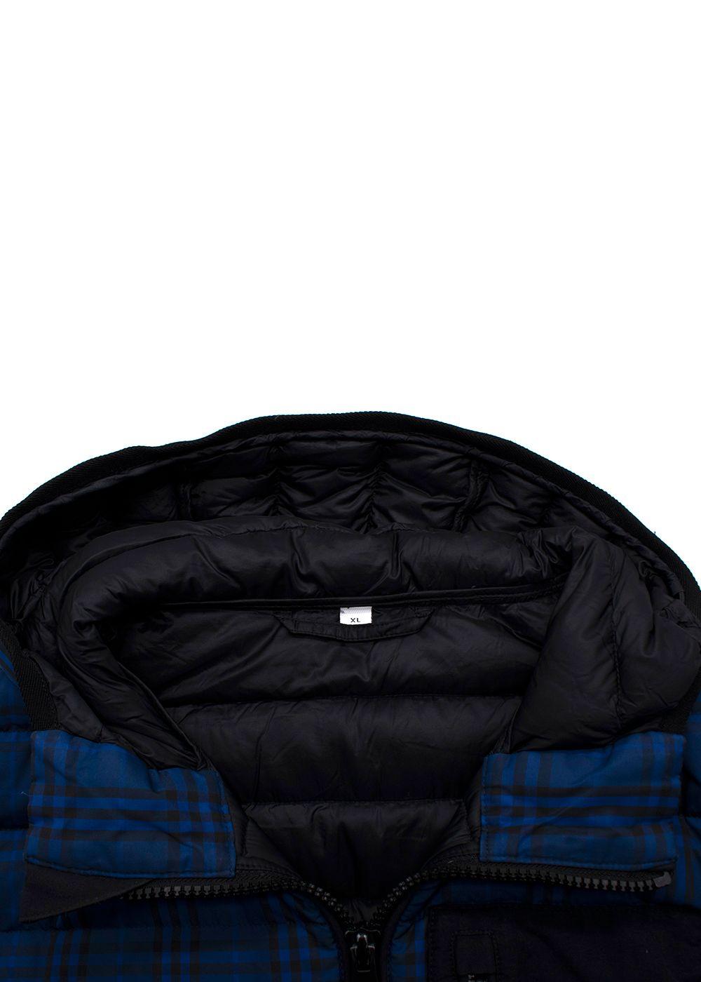 Burberry Blue Check Nylon Hooded Puffer Gilet