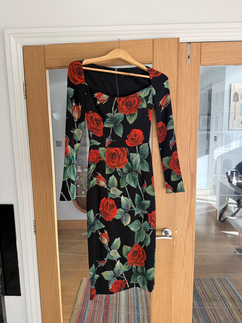 Dolce & Gabbana Rose Print Bodycon Dress
