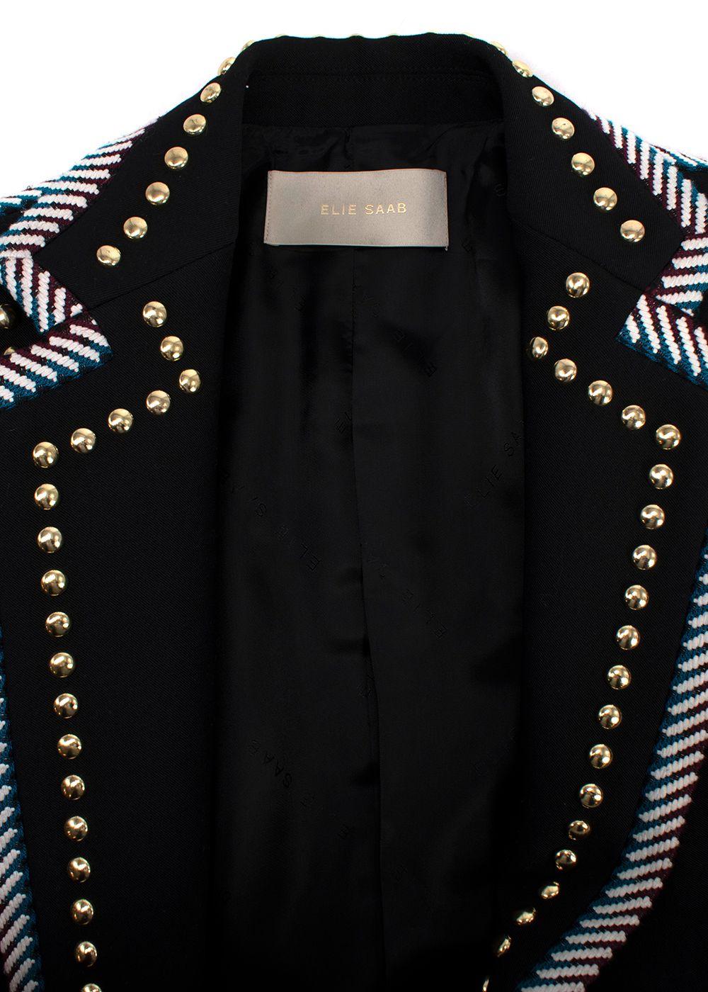 Elie Saab Black Studded Contrast Trim Blazer