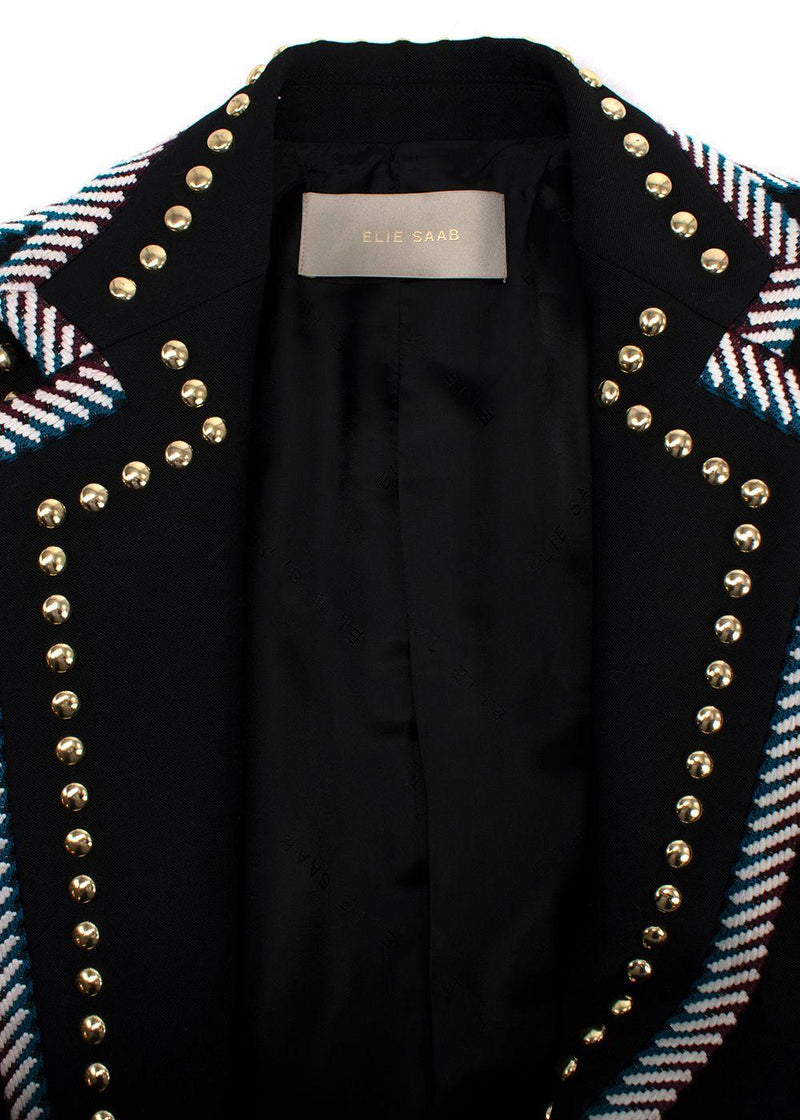 Elie Saab Black Studded Contrast Trim Blazer