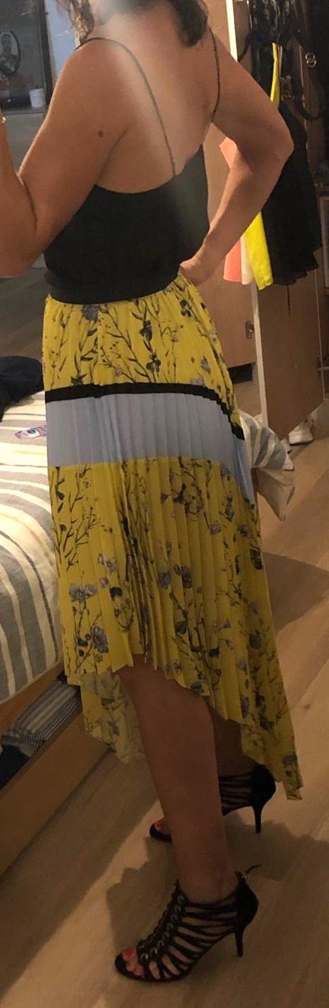 Self Portrait Yellow Asymmetric Pleated Floral Skirt