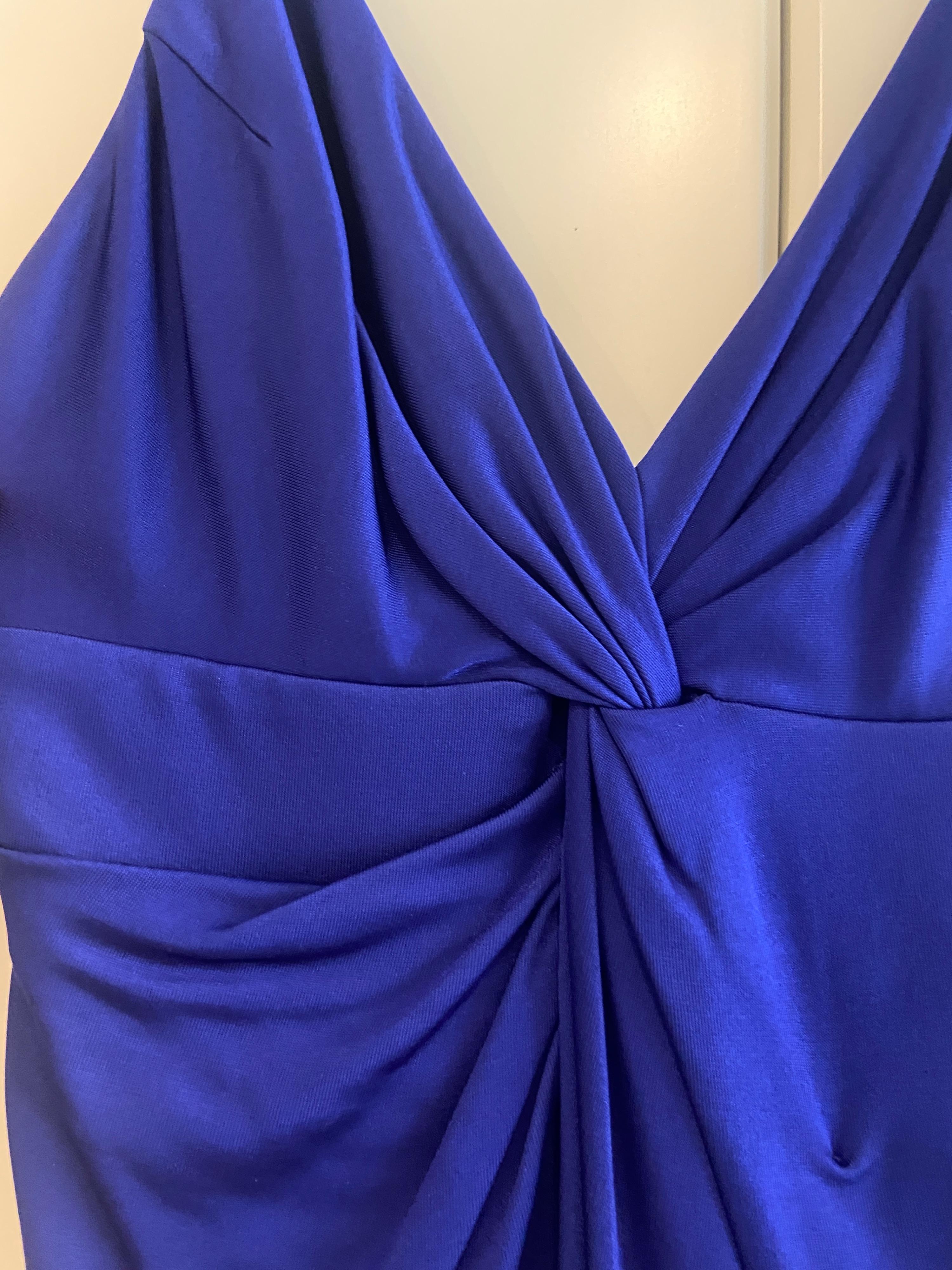 Blue Jersey Twist Asymmetric Midi Dress