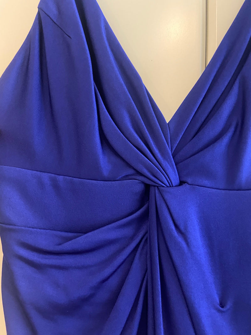 Blue Jersey Twist Asymmetric Midi Dress