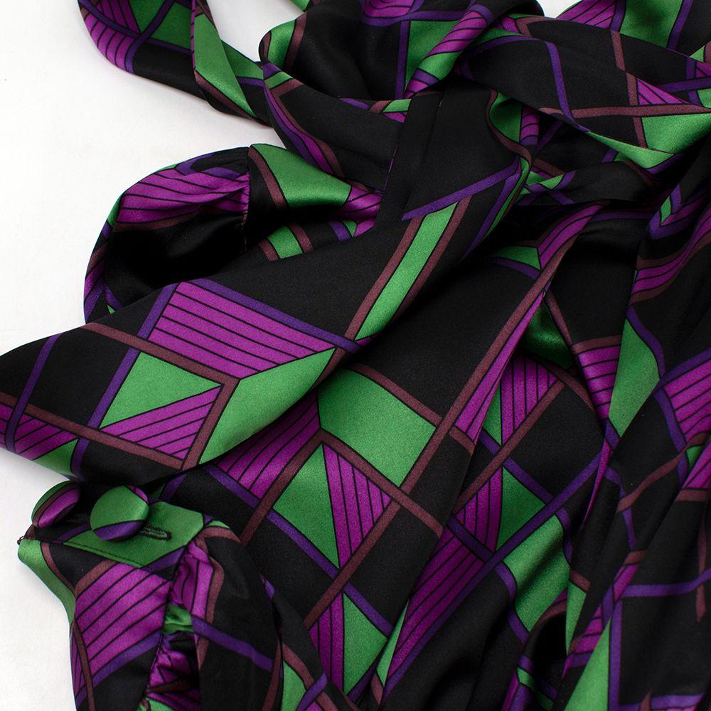 Diane Von Furstenberg Purple Geometric Print Pussy-bow Silk Blouse