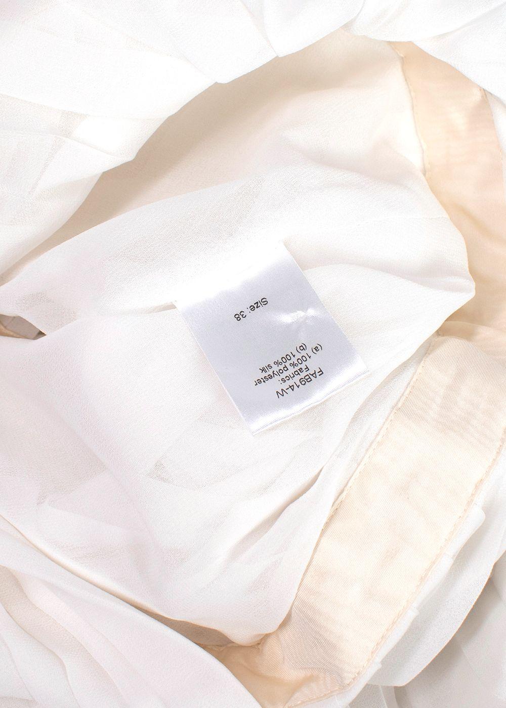 Alessandra Rich White Silk Plisse Dress With Bows