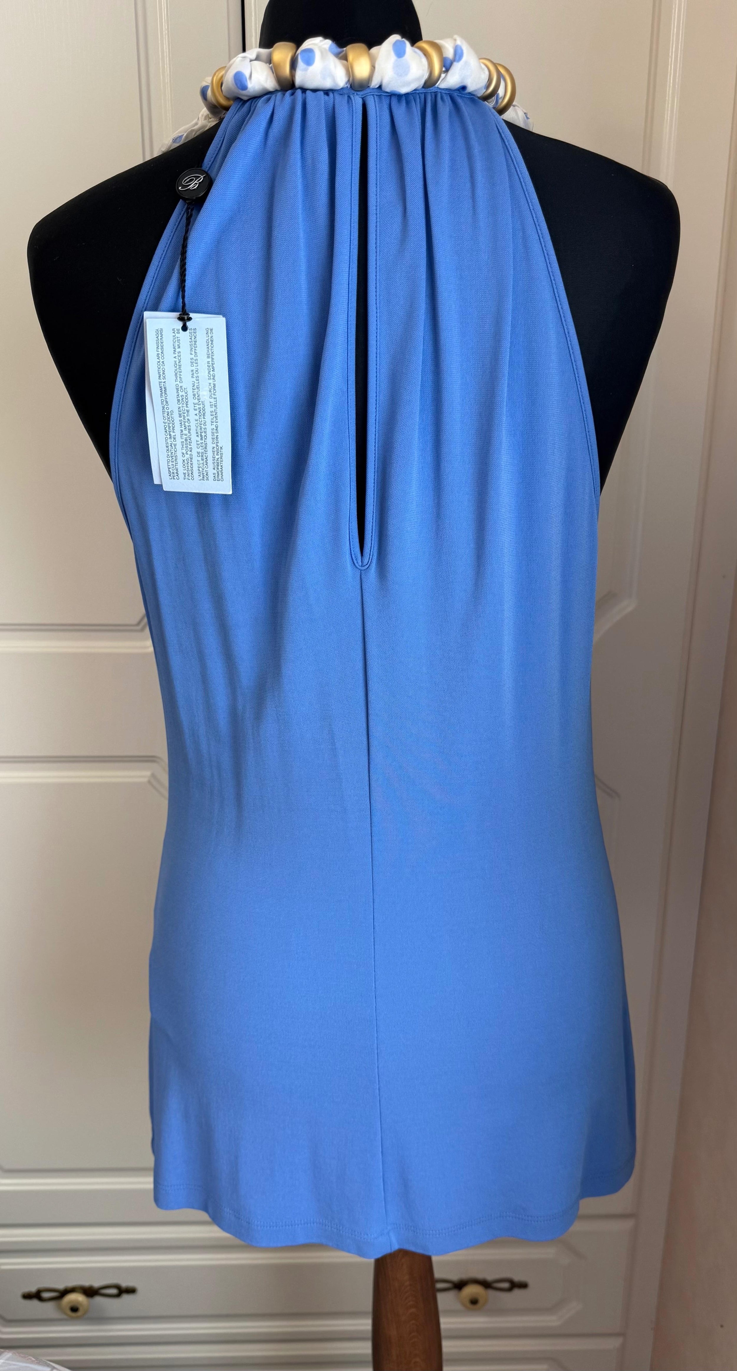 Blumarine Scarf Tie Neck Detail Blue Stretch Top
