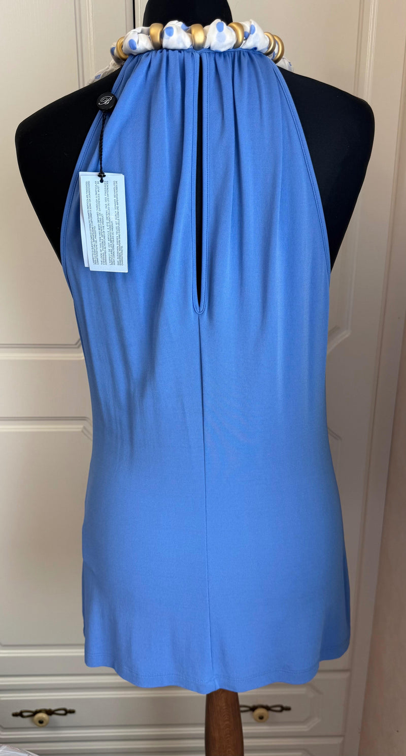 Blumarine Scarf Tie Neck Detail Blue Stretch Top