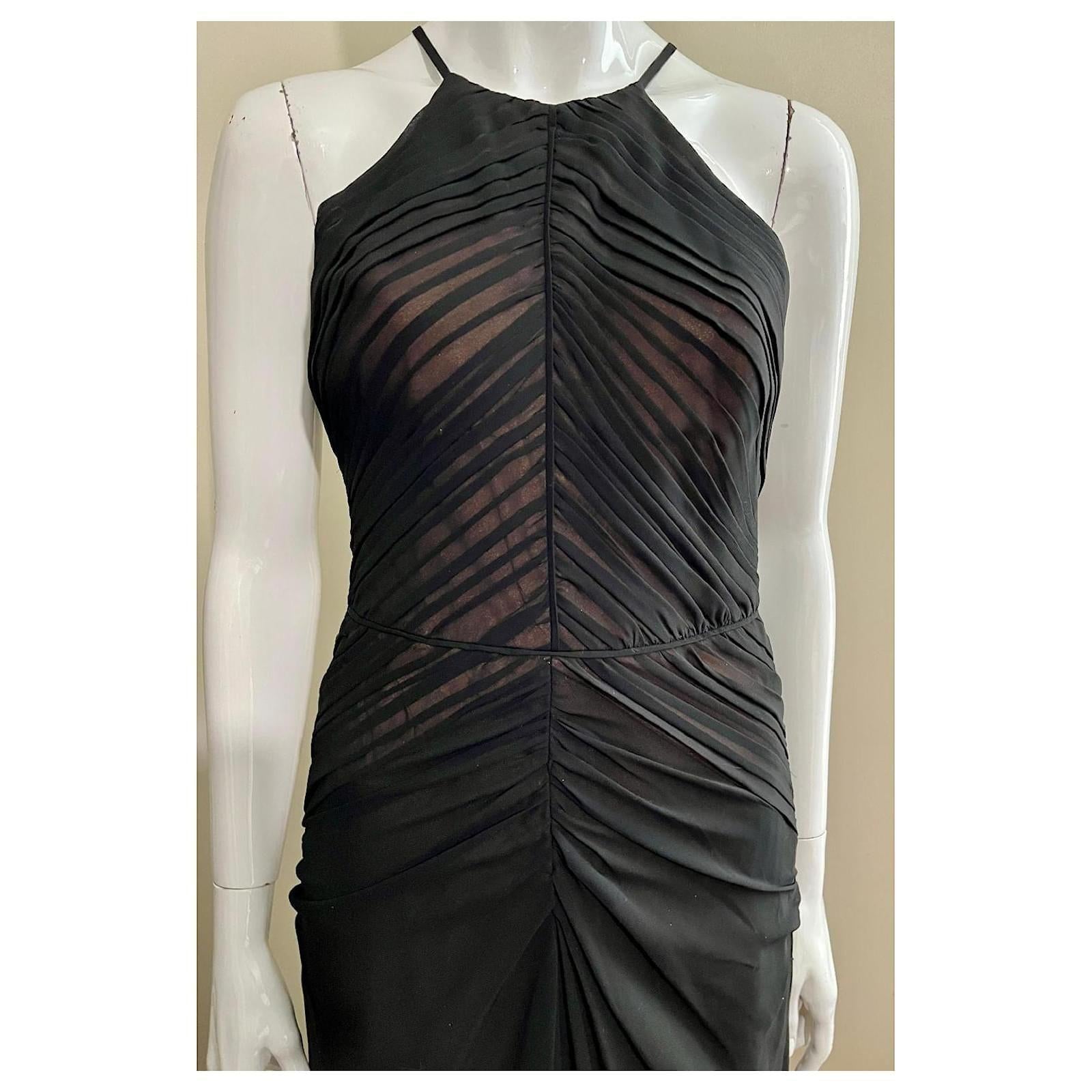 Vera Wang Black Ruched Chiffon Maxi Dress