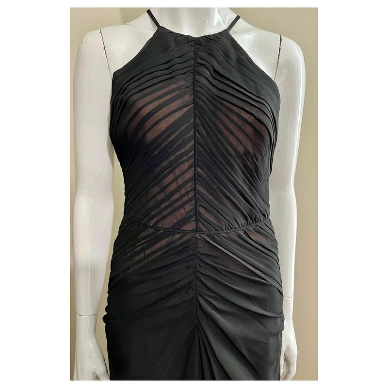 Vera Wang Black Ruched Chiffon Maxi Dress
