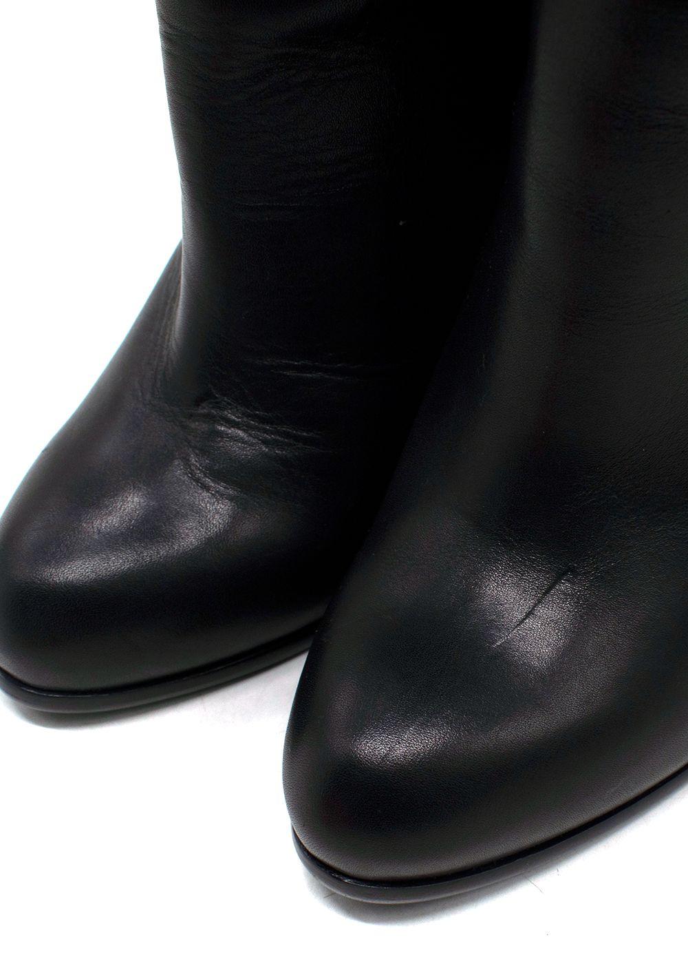 Dior Black Knee High Leather Boots with Fur Detail