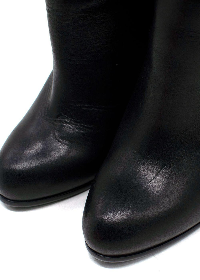 Dior Black Knee High Leather Boots with Fur Detail