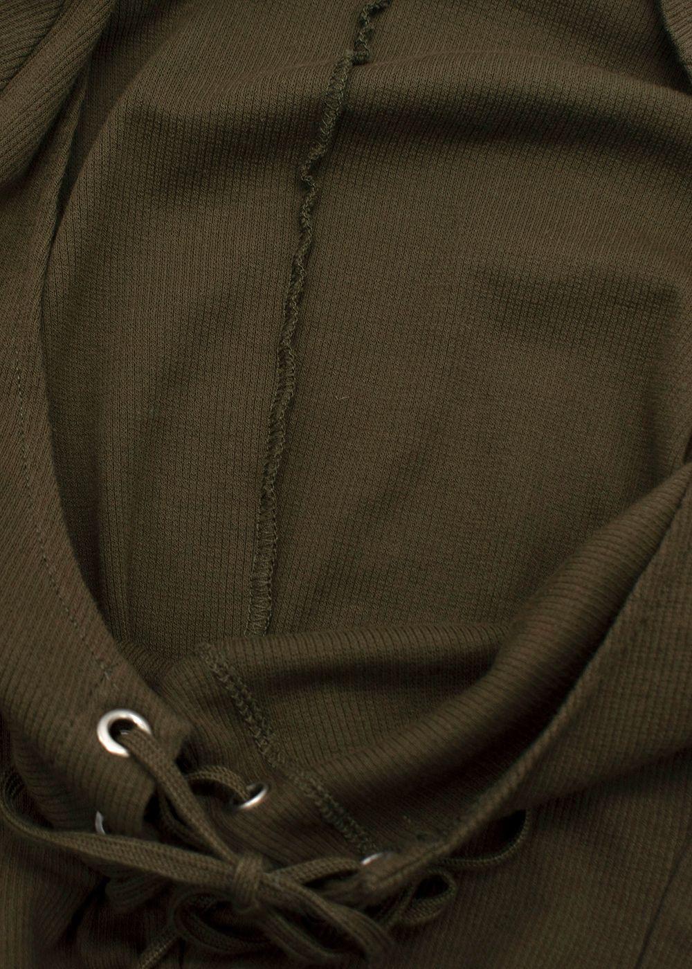 Dolce & Gabbana Khaki Ribbed Lace Up Detail Top