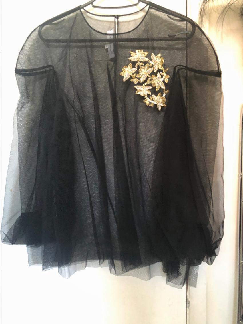Razan AlazzouniBlack Chiffon Embellished Sheer Top