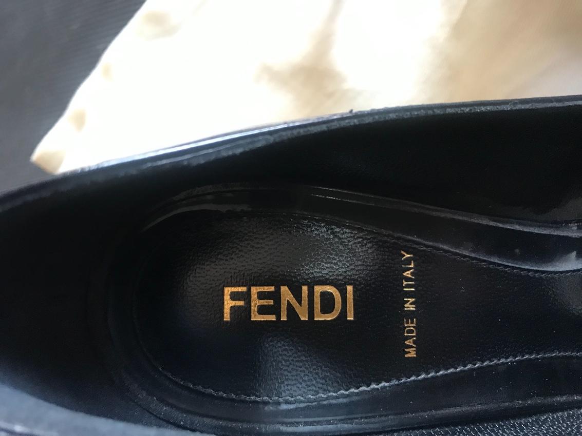 Fendi Striped-Bow Patent Leather Peep-Toe Pumps