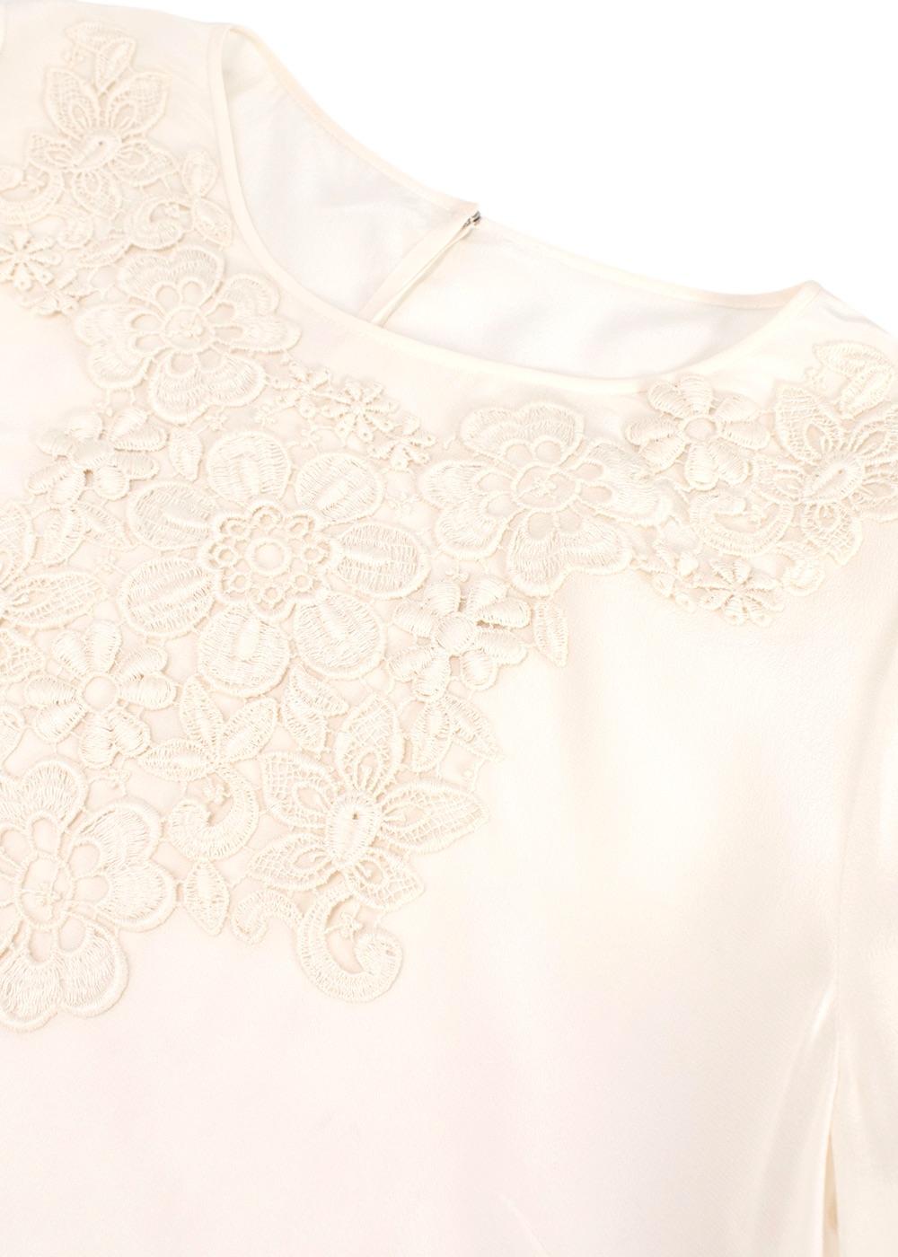 Cream Silk Blend Floral Crochet Top