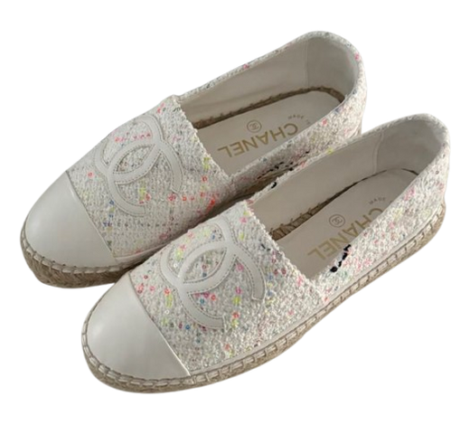 Chanel White Tweed Espadrilles