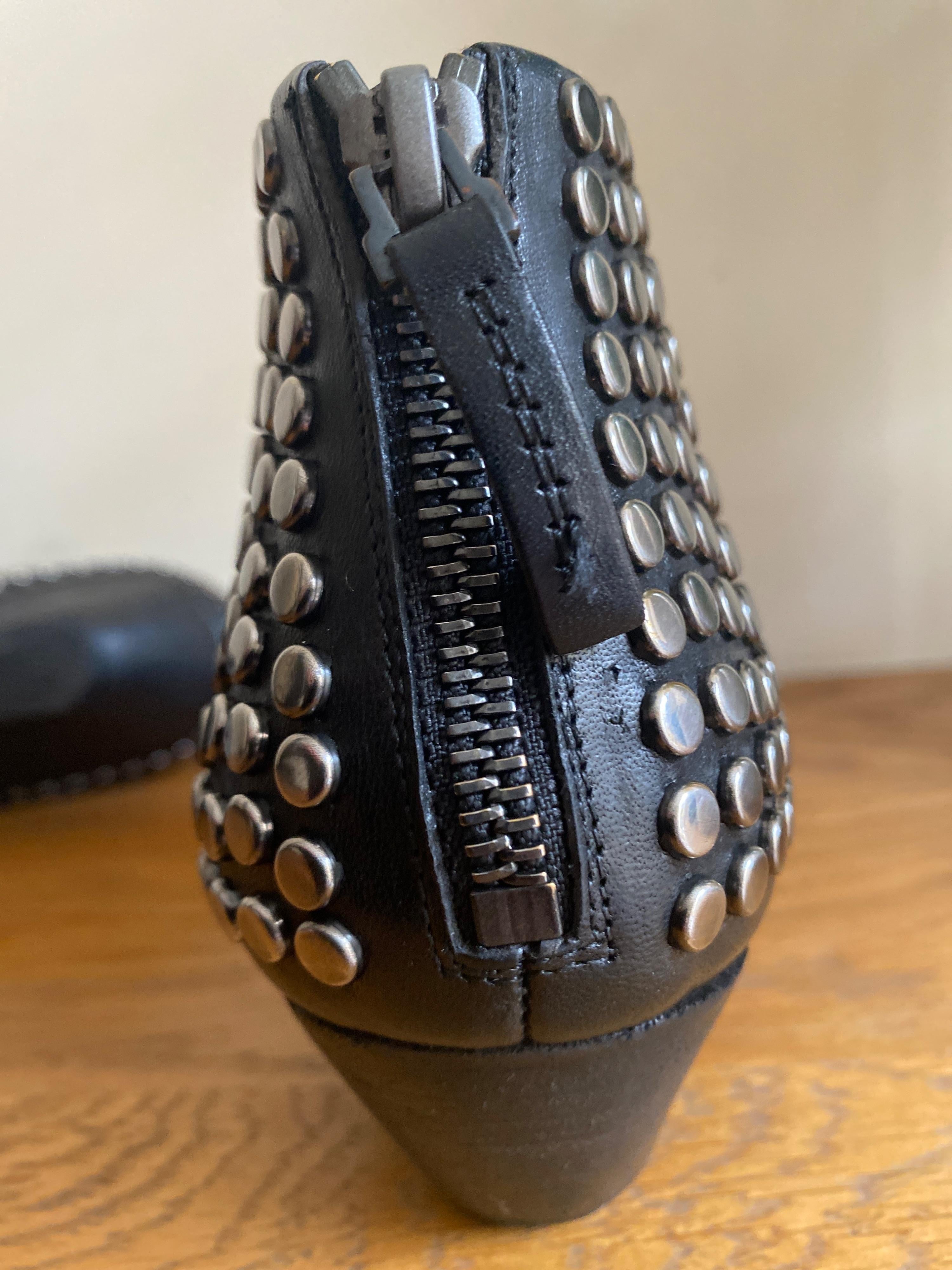 Black Leather Studded Pointed Toe Boots