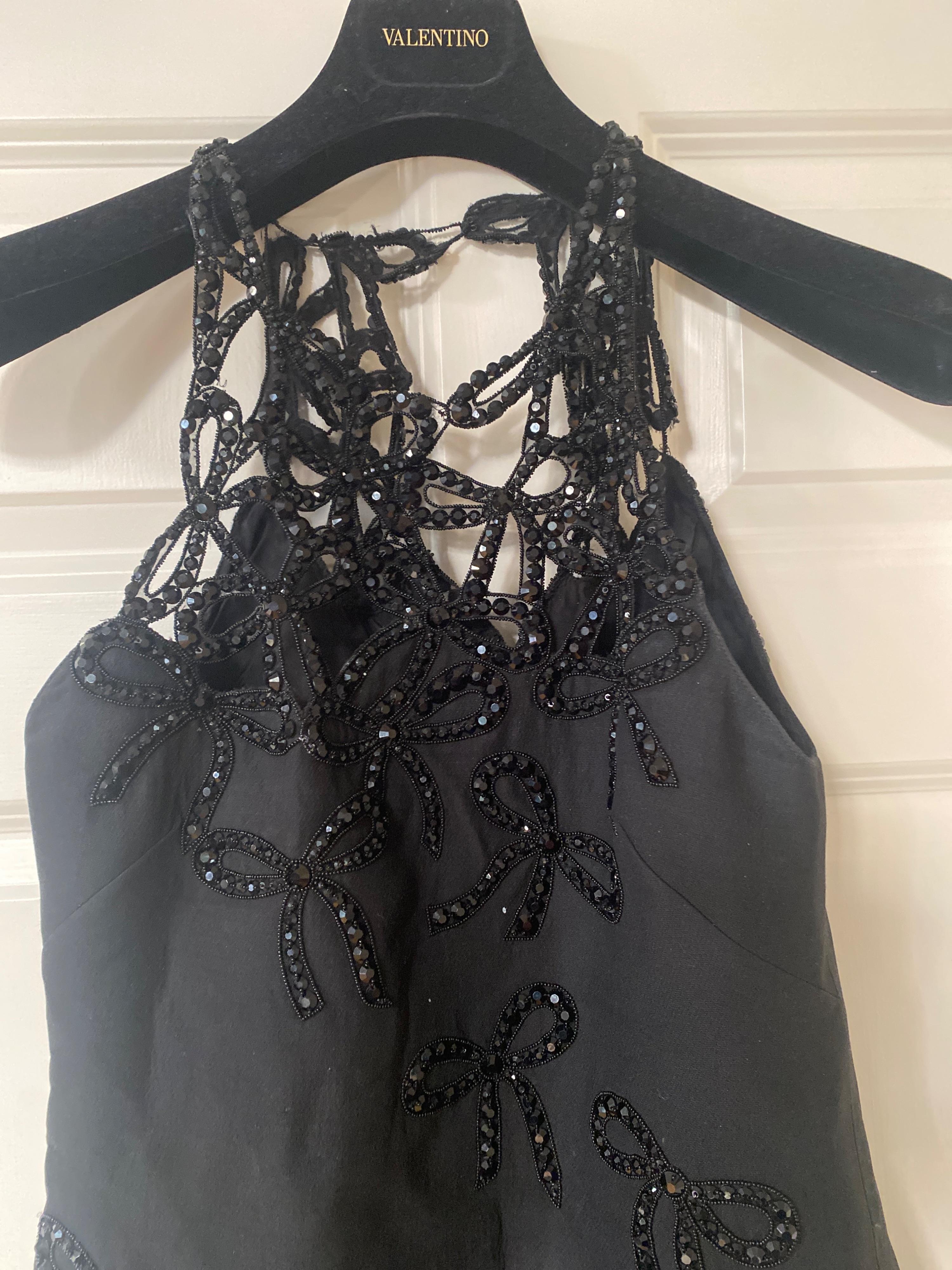 Valentino Black Crystal Embellished Bow Mini Dress