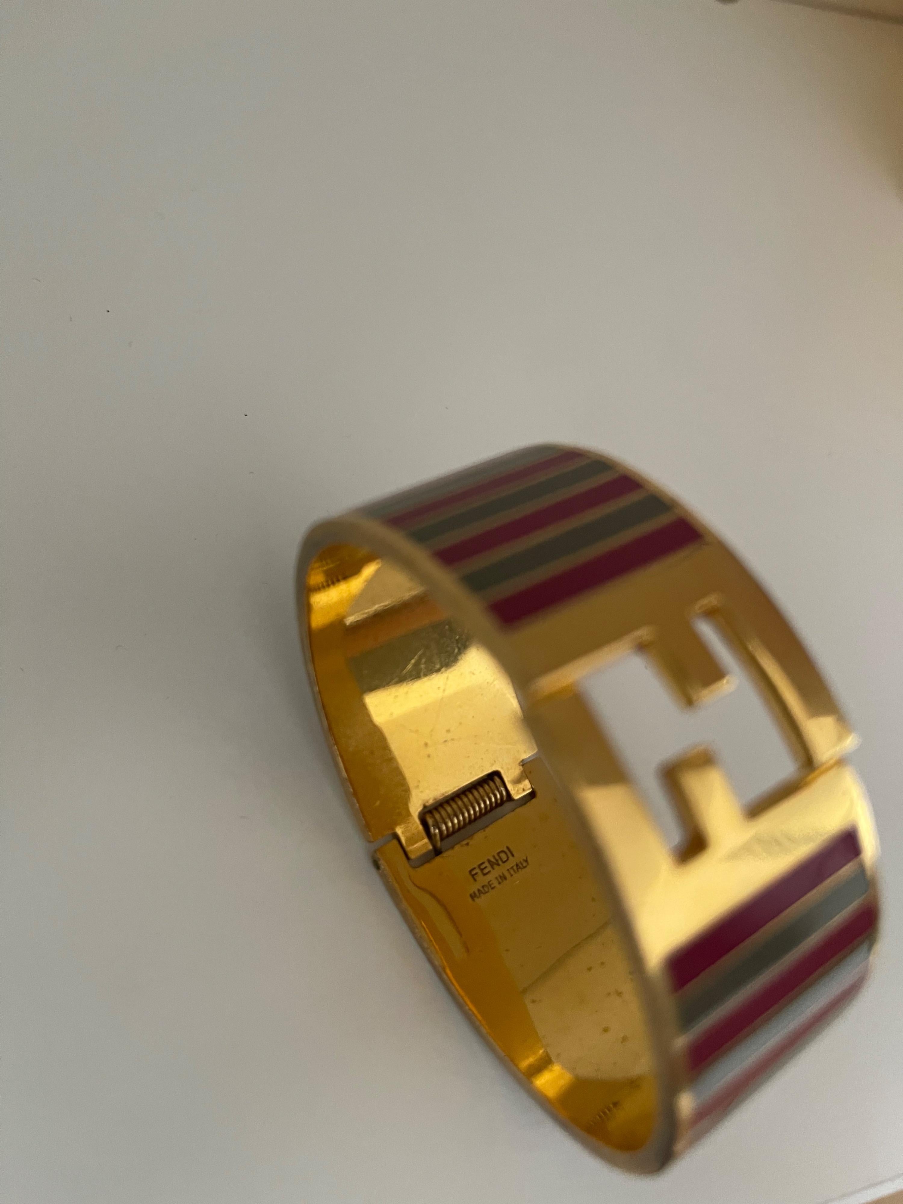 Striped enamel & gold-tone metal FF bangle