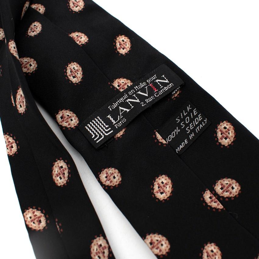 Lanvin Black Beige Oval Abstract Print Silk Tie