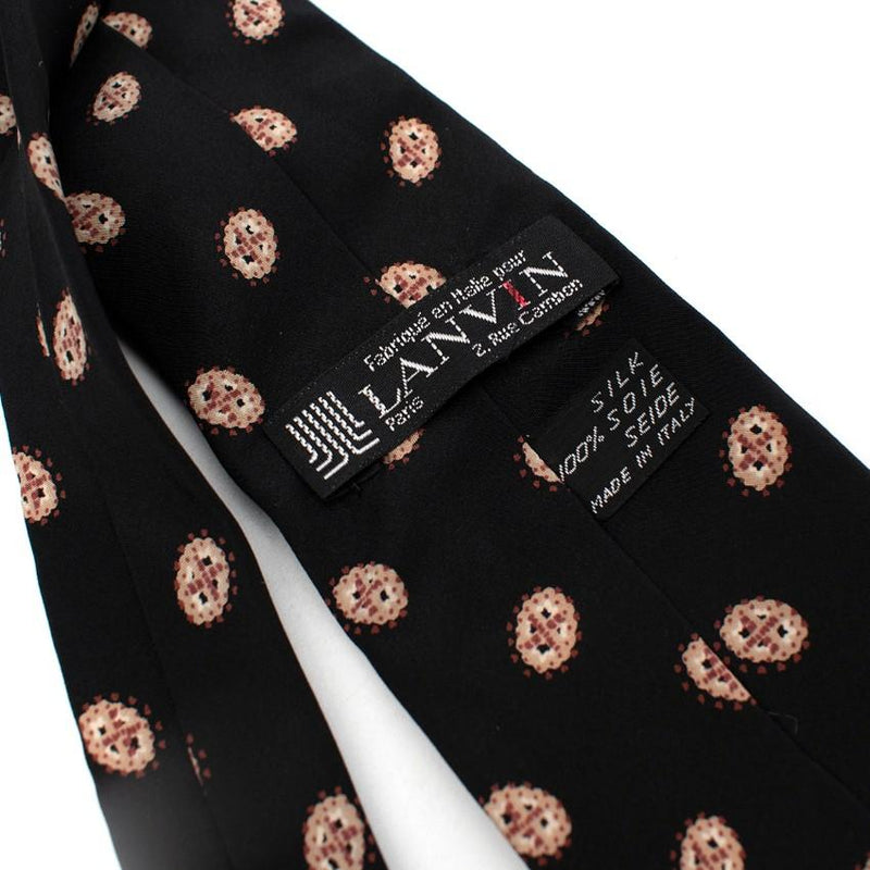 Lanvin Black Beige Oval Abstract Print Silk Tie