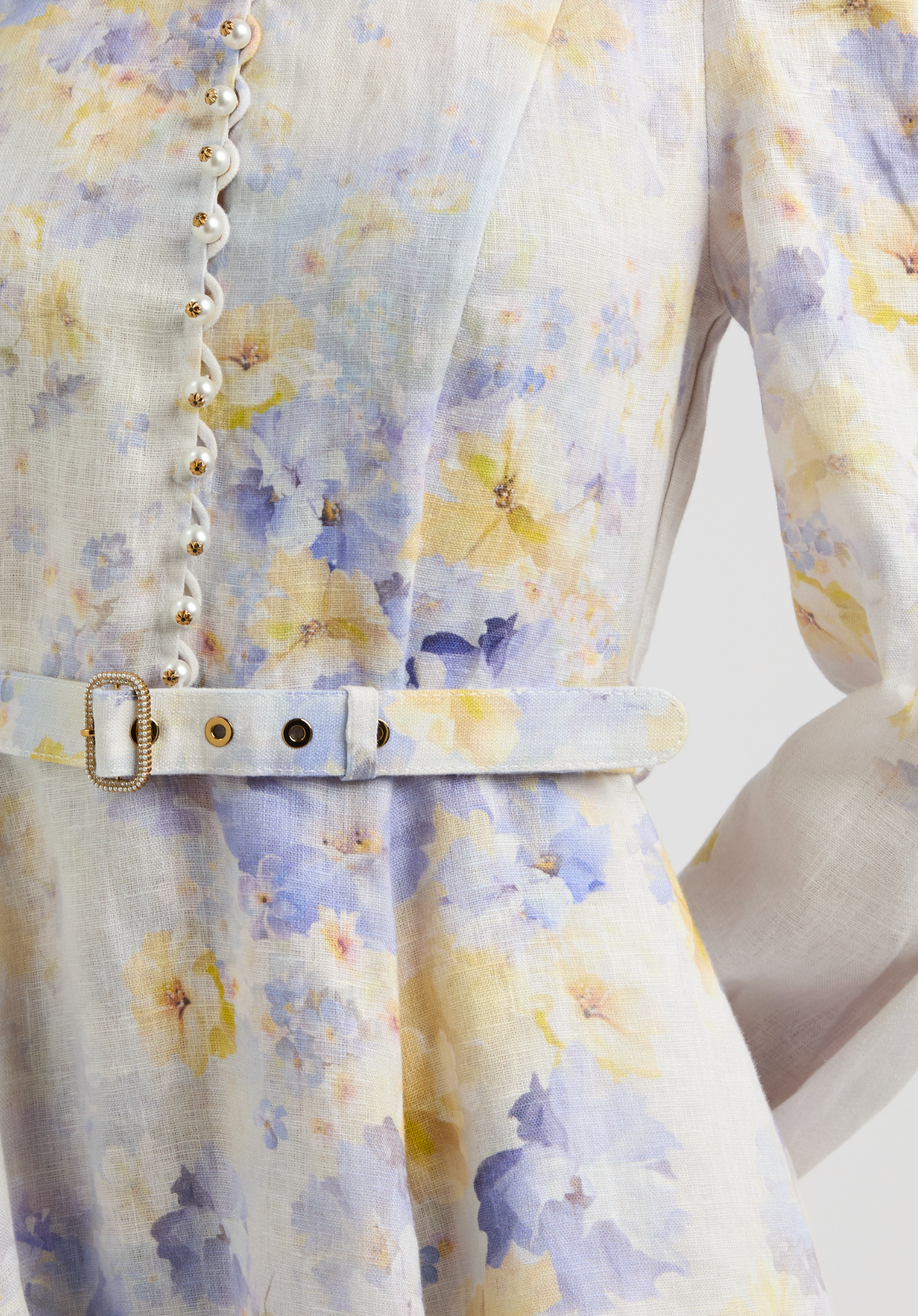 Zimmermann Crush Floral-Print Belted Linen Mini Dress