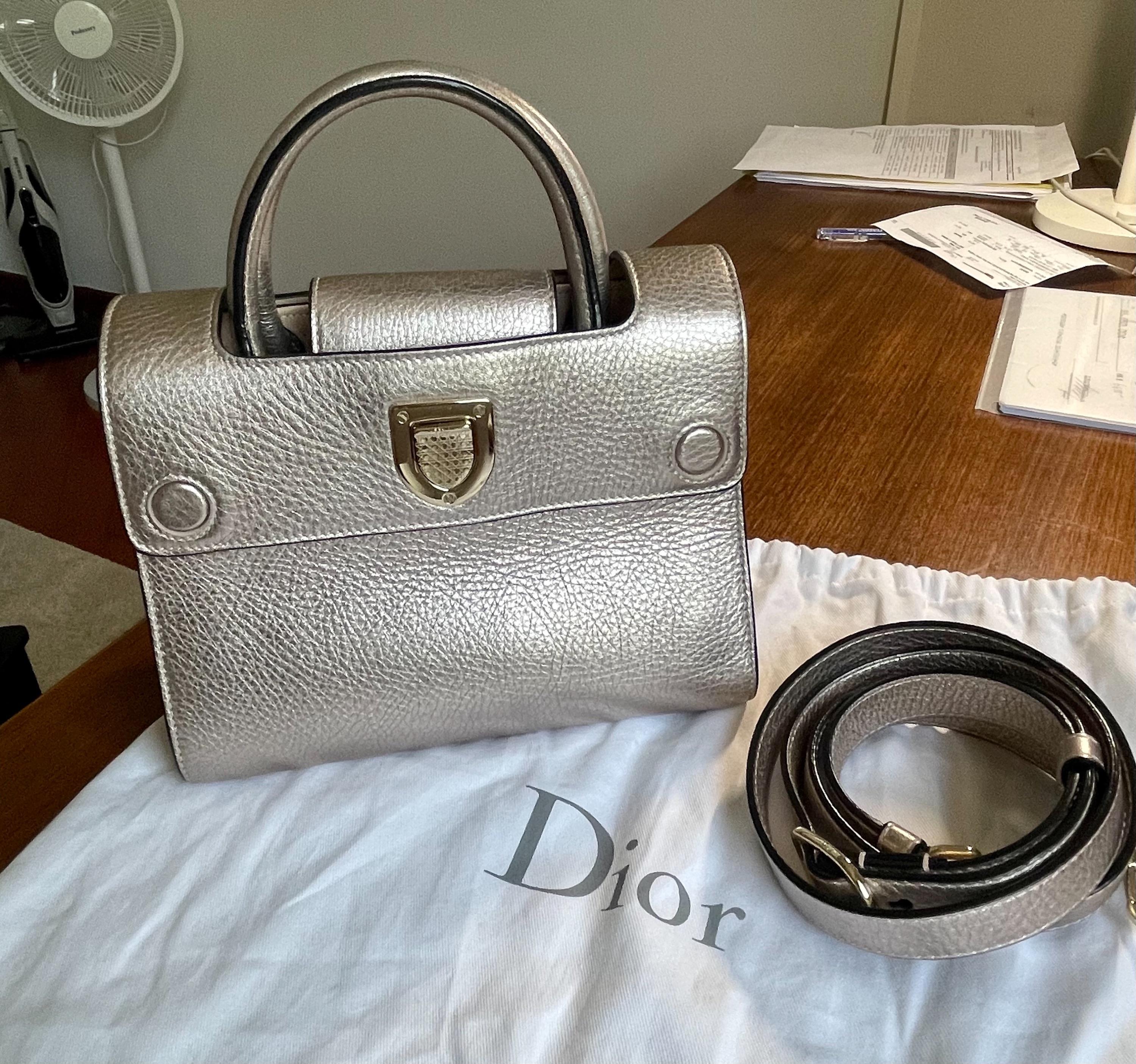 Silver Grained Leather Mini Diorama Bag