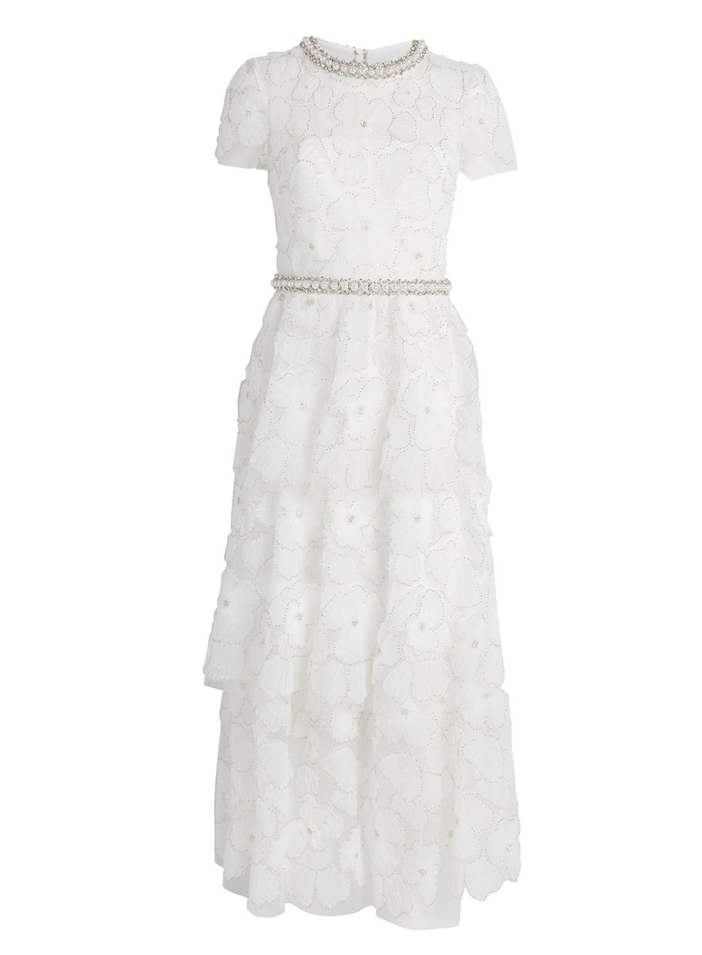 Self Portrait White Embellished Tulle Midi Dress