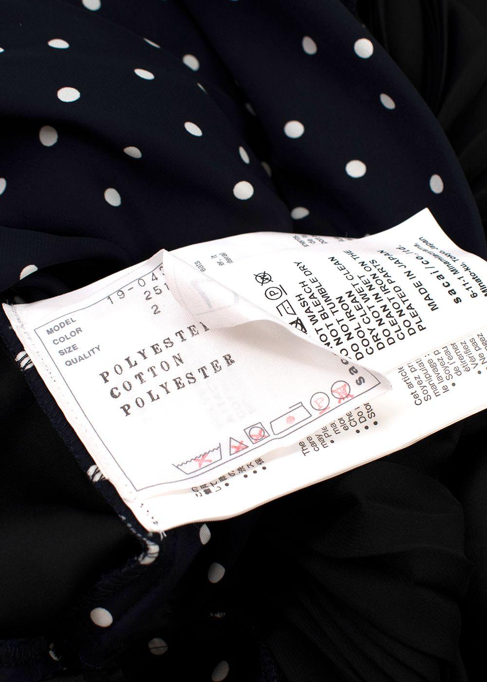 Sacai Navy Polka Dot Long Sleeve Midi Dress