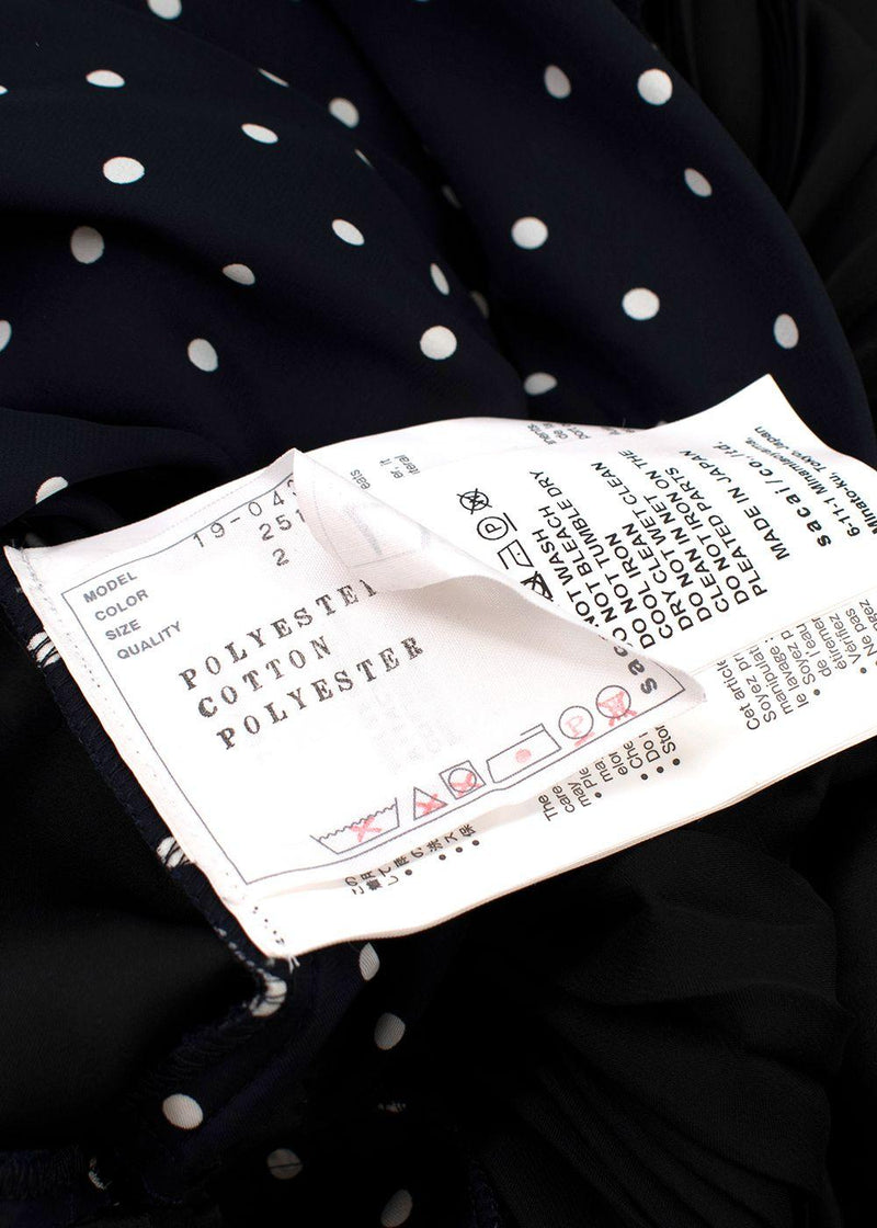 Sacai Navy Polka Dot Long Sleeve Midi Dress