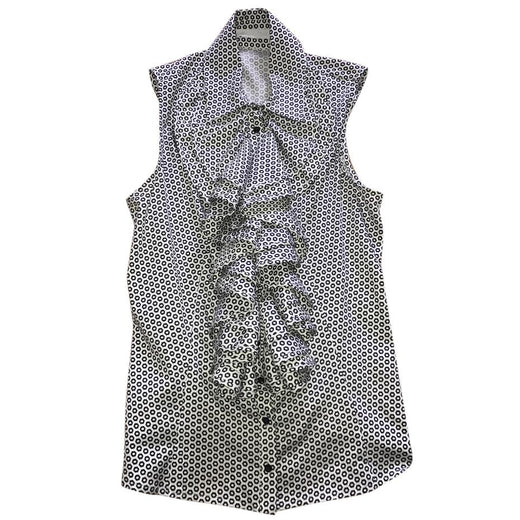 Anne Fontaine Geometric Monochrome Frill Sleeveless Blouse