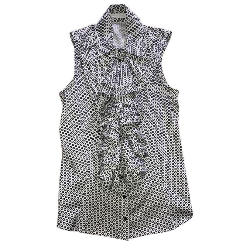 Anne Fontaine Geometric Monochrome Frill Sleeveless Blouse